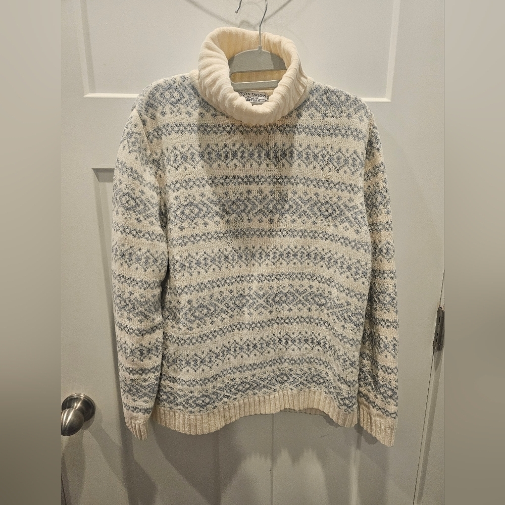 Vintage Carolyn Taylor Essentials Fair Isle Turtleneck Sweater L Cream Gray